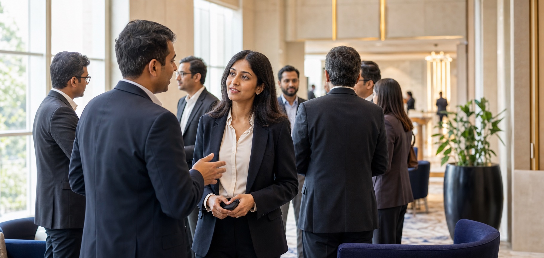 Indian business professionals networking at a corporate event